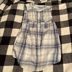 Blue Plaid Button Up Tank